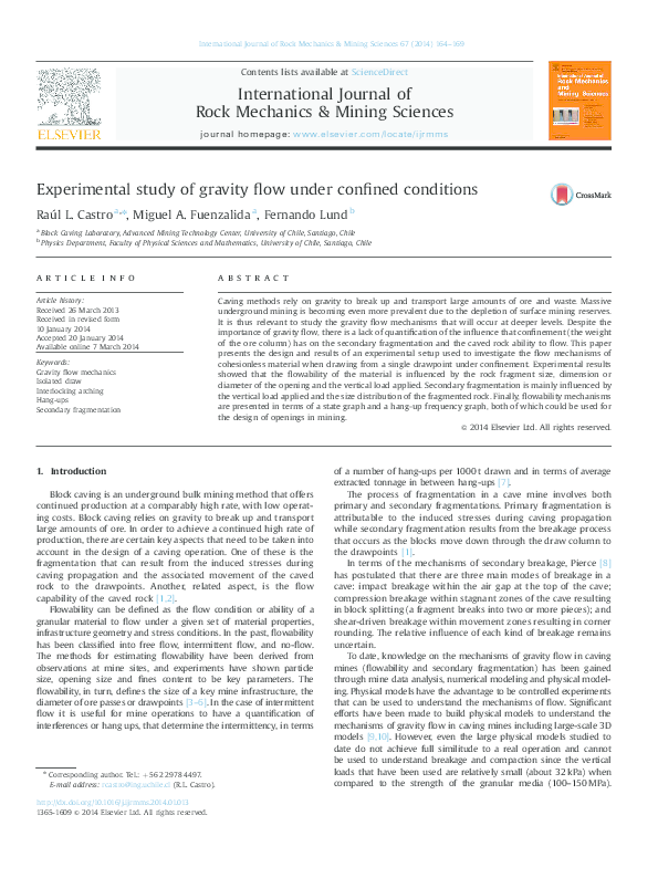 (PDF) Experimental study of gravity flow under confined conditions