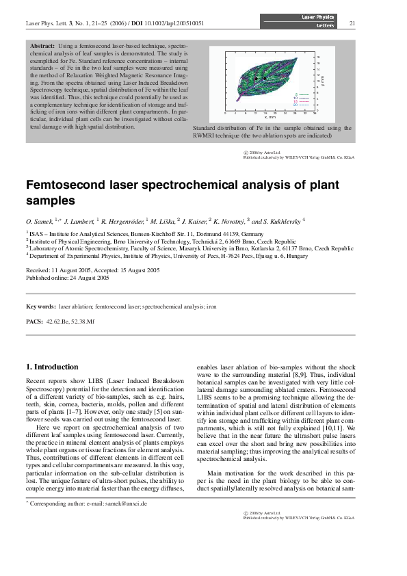 (PDF) Femtosecond laser spectrochemical analysis of plant samples