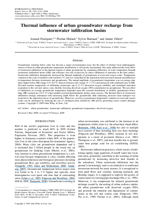 (PDF) Thermal influence of urban groundwater recharge from stormwater ...