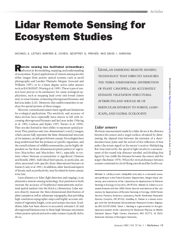 (PDF) Lidar Remote Sensing for Ecosystem Studies