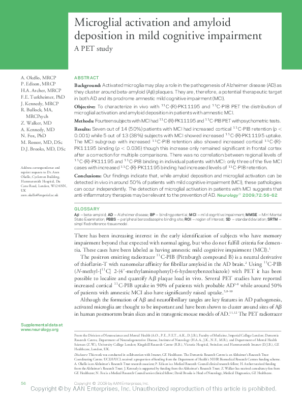 (PDF) Microglial activation and amyloid deposition in mild cognitive ...