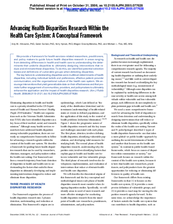 (PDF) Advancing Health Disparities Research Within the Health Care ...
