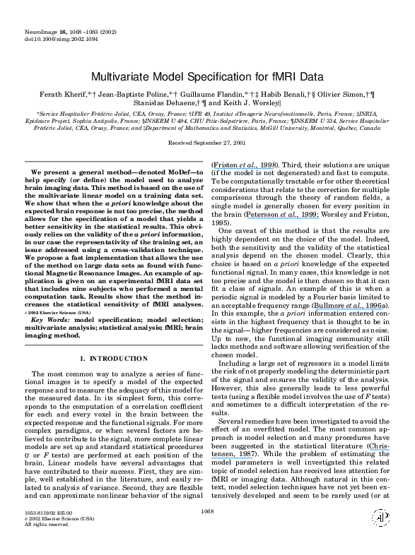 (PDF) Multivariate Model Specification for fMRI Data