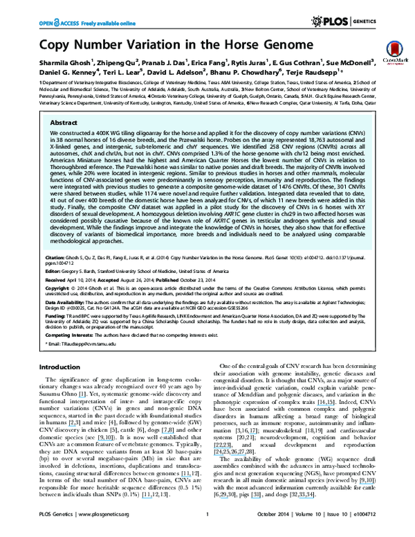 (PDF) Copy number variation in the horse genome