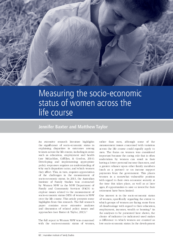 (PDF) Measuring the socio-economic status of women across the life course