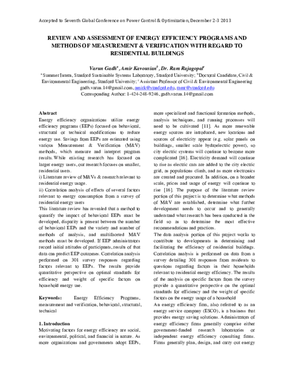 (PDF) Review And Assessment Of Energy Efficiency Programs And Methods ...