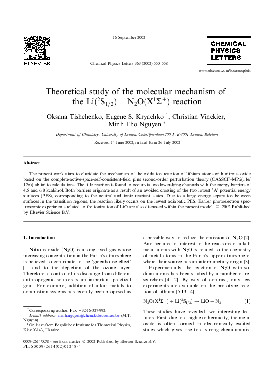 (PDF) Theoretical study of the molecular mechanism of the reaction