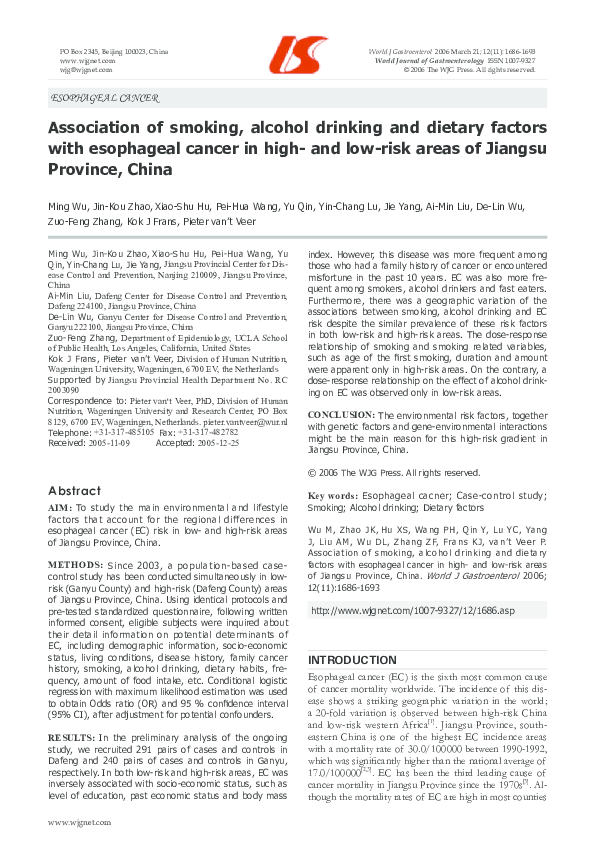 (PDF) Association of smoking, alcohol drinking and dietary factors with ...
