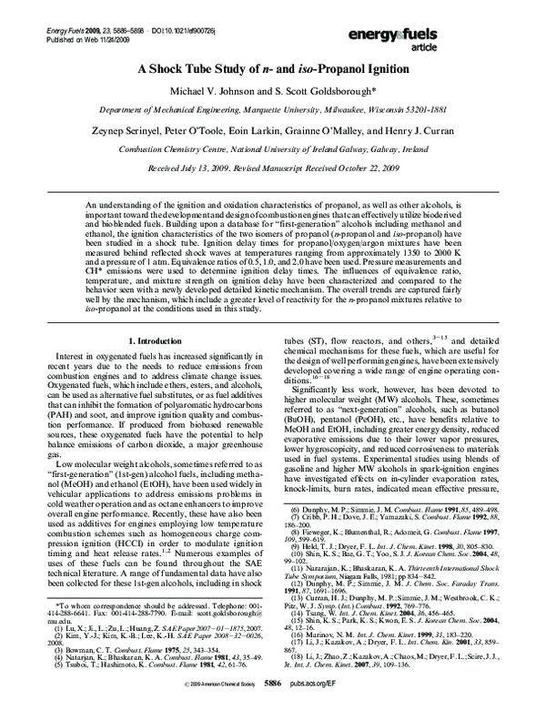 (PDF) A Shock Tube Study of n - and iso- Propanol Ignition