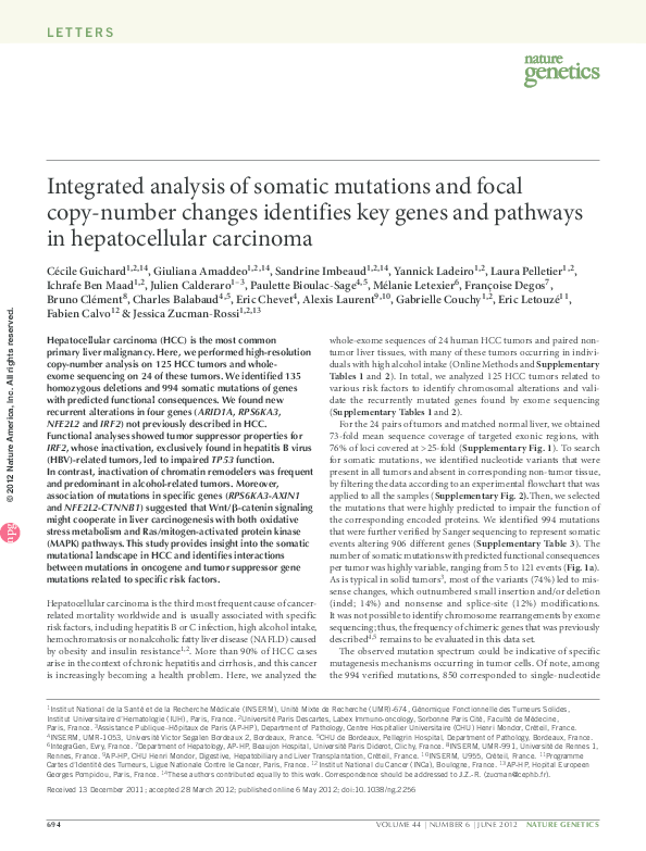 (PDF) Integrated analysis of somatic mutations and focal copy-number ...