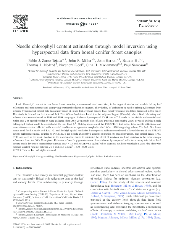 (PDF) Needle chlorophyll content estimation through model inversion ...