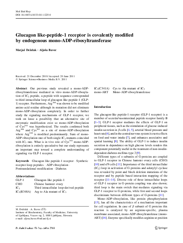 (PDF) Glucagon like-peptide-1 receptor is covalently modified by ...