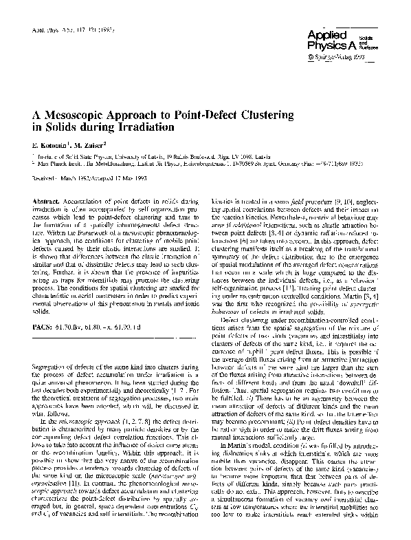 (PDF) A mesoscopic approach to point-defect clustering in solids during ...
