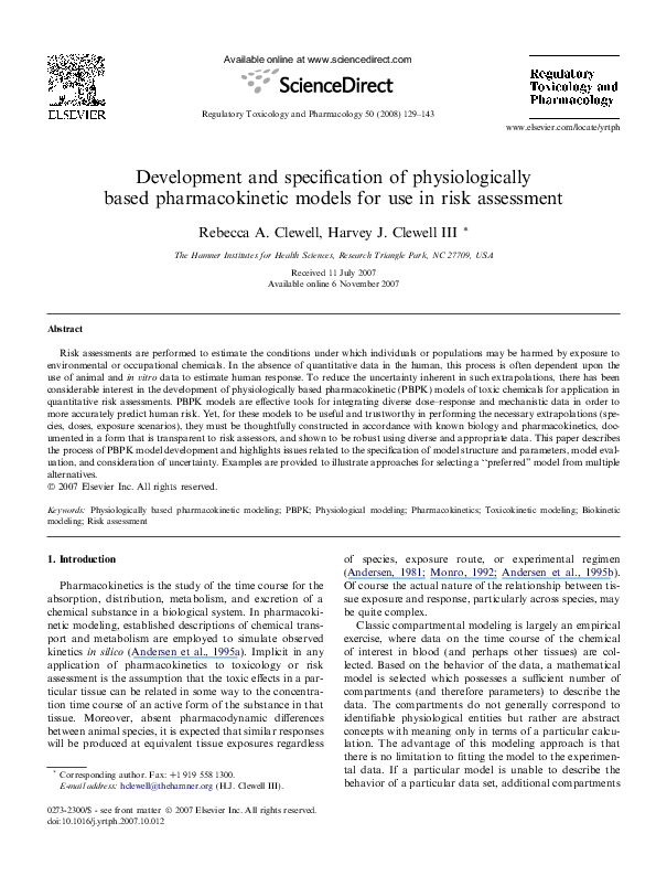 (PDF) Development and specification of physiologically based ...