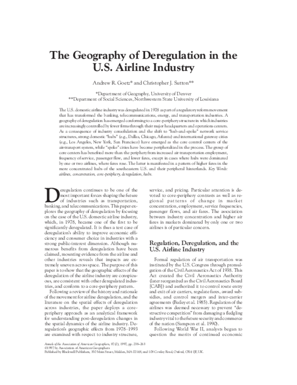 (PDF) The Geography of Deregulation in the U.S. Airline Industry