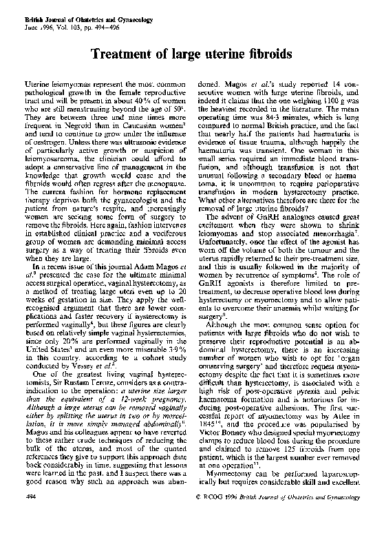 (PDF) Treatment of large uterine fibroids