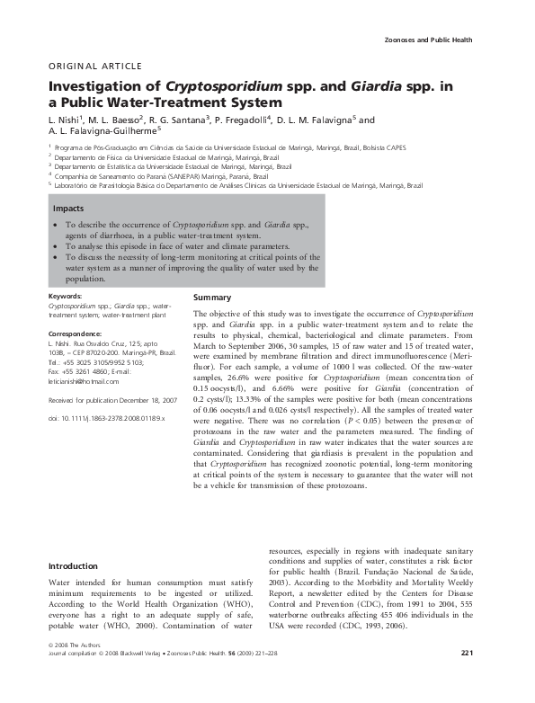 (PDF) Investigation of Cryptosporidium spp. and Giardia spp. in a ...