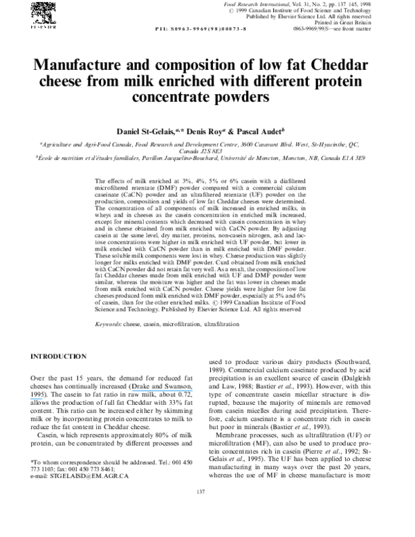 (PDF) Manufacture and composition of low fat Cheddar cheese from milk ...
