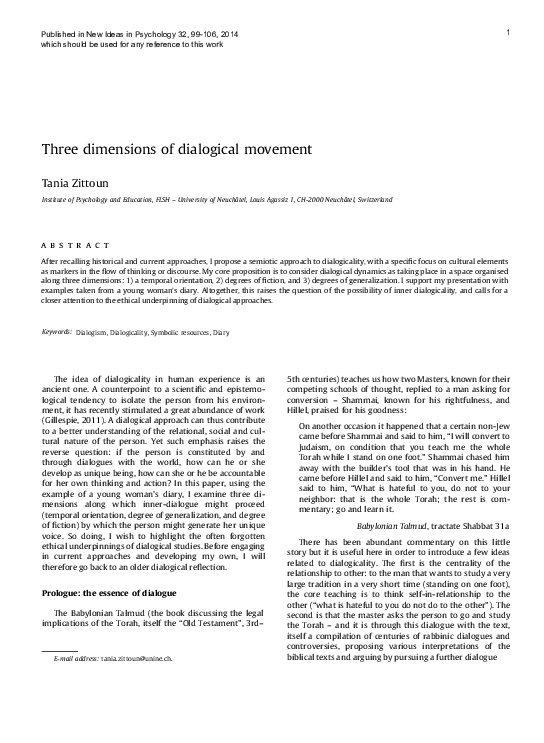 (PDF) Three dimensions of dialogical movement