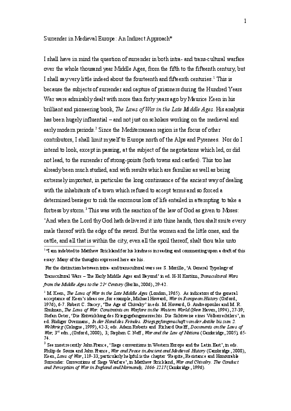 Surrender in Medieval Europe: an indirect approach