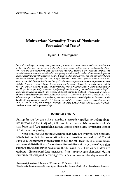 (PDF) Multivariate normality tests of planktonic foraminiferal data