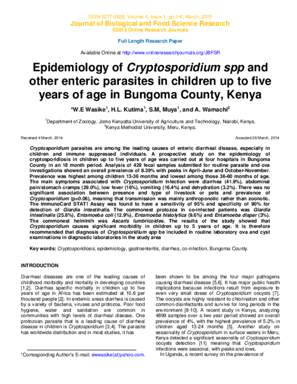 (PDF) Epidemiology of Cryptosporidium spp and other enteric parasites ...