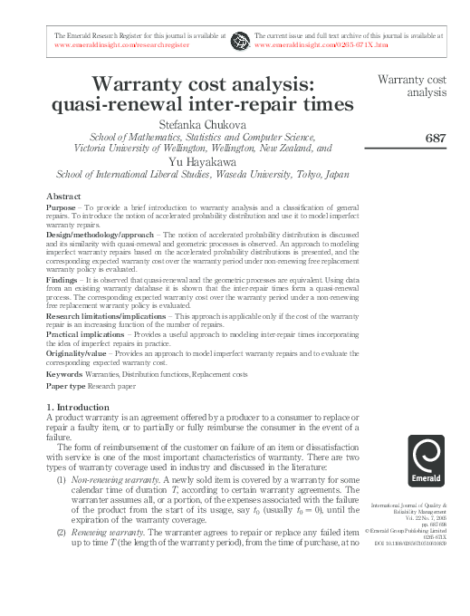 (PDF) Warranty cost analysis quasirenewal interrepair times Yu