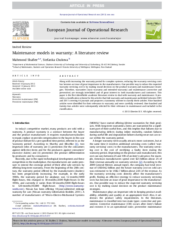 (PDF) Onedimensional warranty cost analysis for secondhand items an