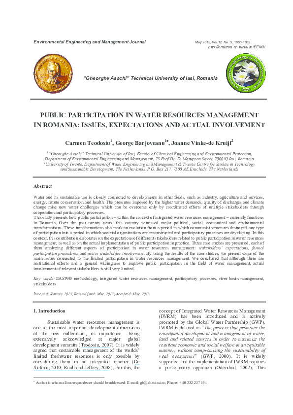 (PDF) Public Participation in Water Resources Management: Stakeholder ...