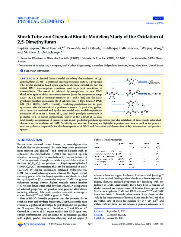 (PDF) Shock Tube and Chemical Kinetic Modeling Study of the Oxidation ...