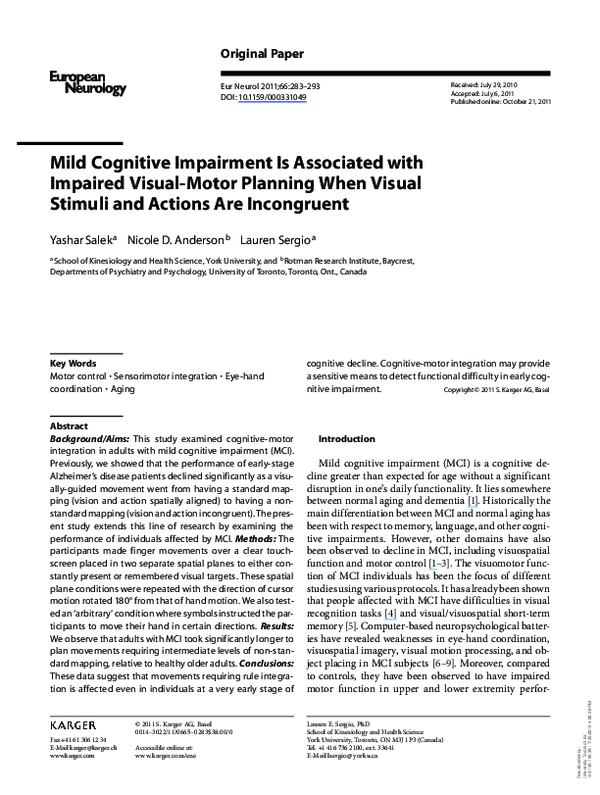 (PDF) Mild Cognitive Impairment Is Associated with Impaired Visual ...