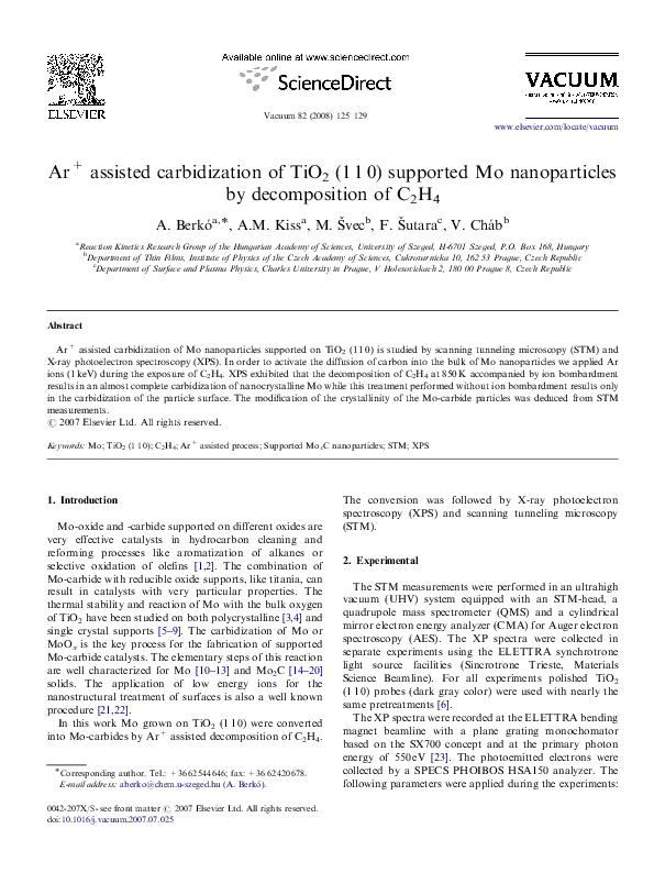 (PDF) Ar+ assisted carbidization of TiO2 (110) supported Mo ...