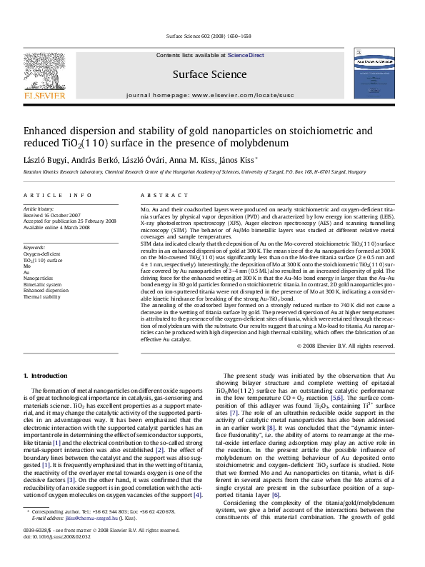 (PDF) Enhanced dispersion and stability of gold nanoparticles on ...
