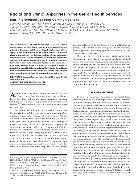(PDF) Racial and ethnic disparities in the use of health services