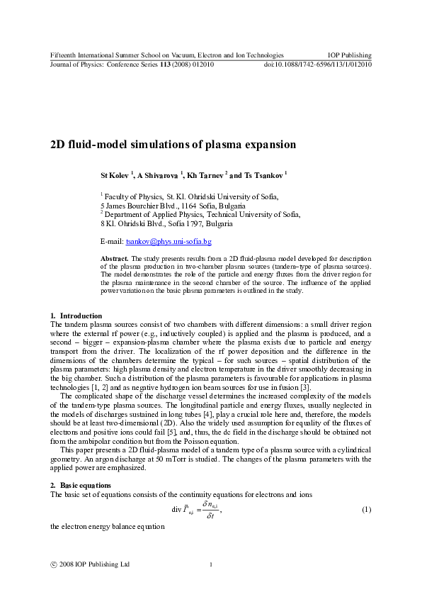 (PDF) 2D fluid-model simulations of plasma expansion | A. Shivarova ...
