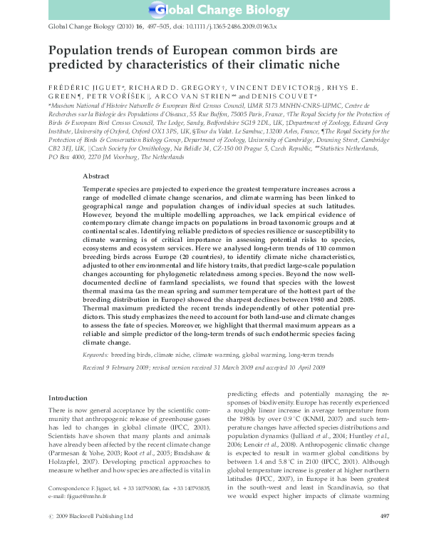 (PDF) Population trends of European common birds are predicted by ...
