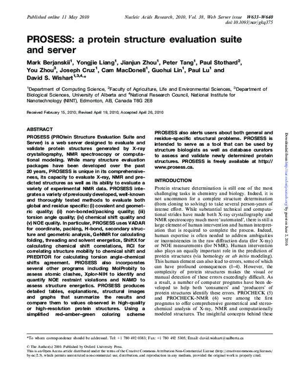 (PDF) PROSESS: a protein structure evaluation suite and server