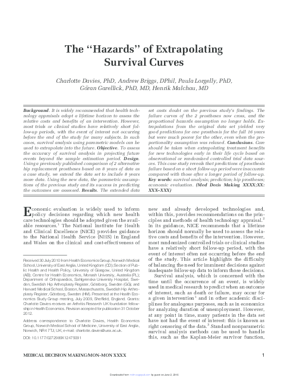 (PDF) The "Hazards" of Extrapolating Survival Curves