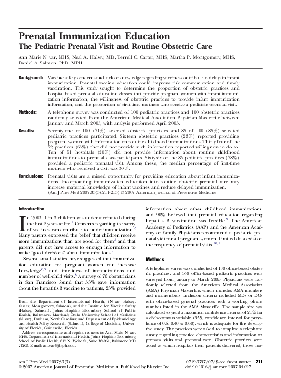 (PDF) Prenatal Immunization Education