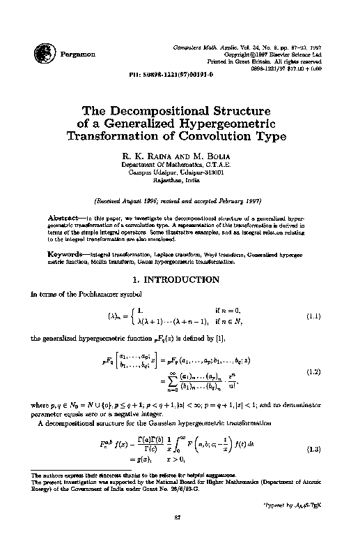 (PDF) The decompositional structure of a generalized hypergeometric ...