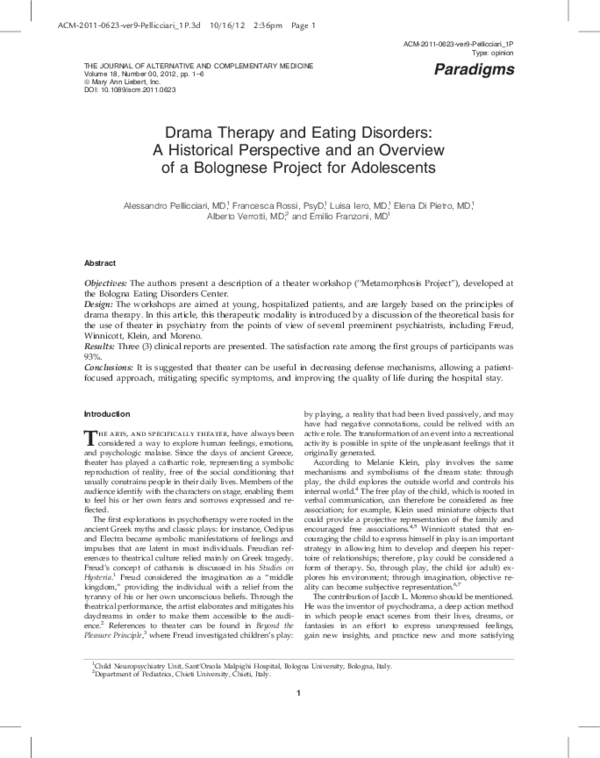 (PDF) Drama Therapy and Eating Disorders: A Historical Perspective and ...