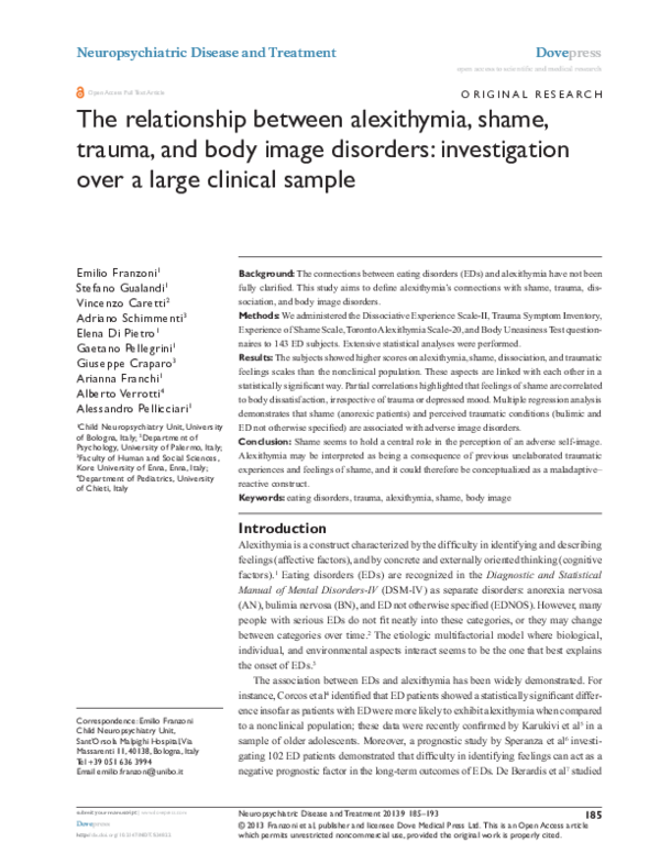 (PDF) The relationship between alexithymia, shame, trauma, and body image disorders