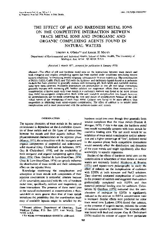 (PDF) The effect of pH and hardness metal ions on the competitive ...