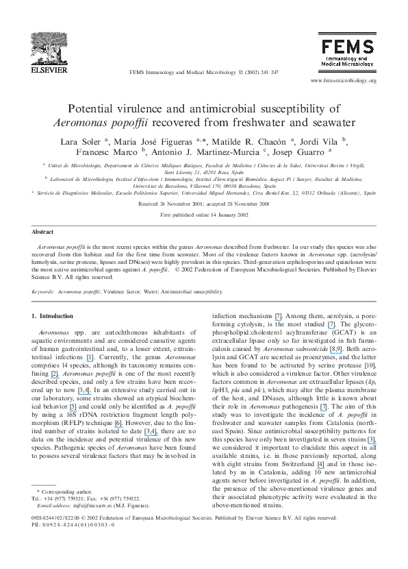 (PDF) Potential virulence and antimicrobial susceptibility of Aeromonas ...