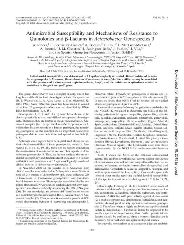 (PDF) Antimicrobial susceptibility and mechanisms of resistance to ...