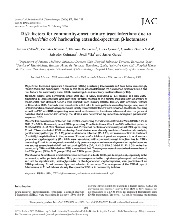 (PDF) Risk Factors for Community-Onset Urinary Tract Infections Due to ...