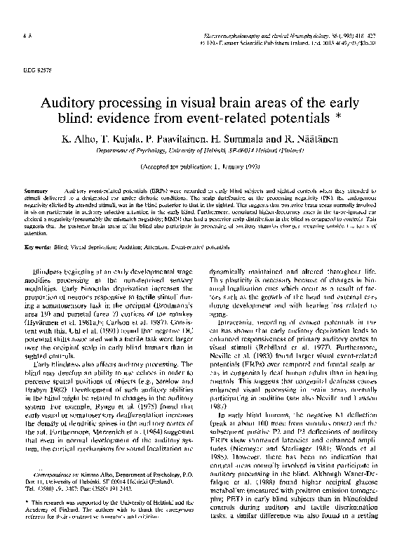 (PDF) Auditory processing in visual brain areas of the early blind ...