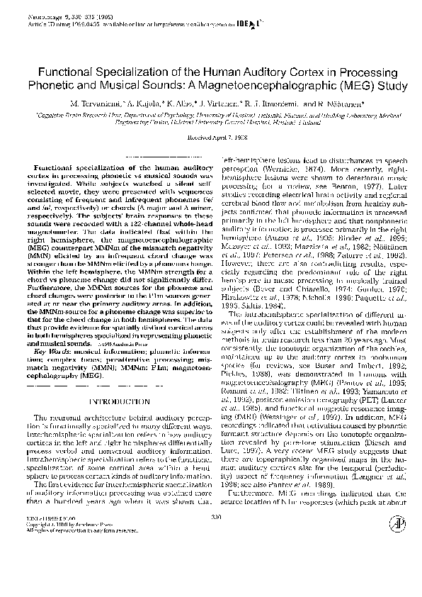 (PDF) Functional specialization of human auditory cortex for musical ...