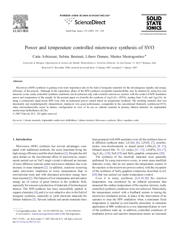 (PDF) Power and temperature controlled microwave synthesis of SVO