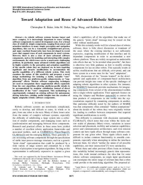(PDF) Toward adaptation and reuse of advanced robotic software